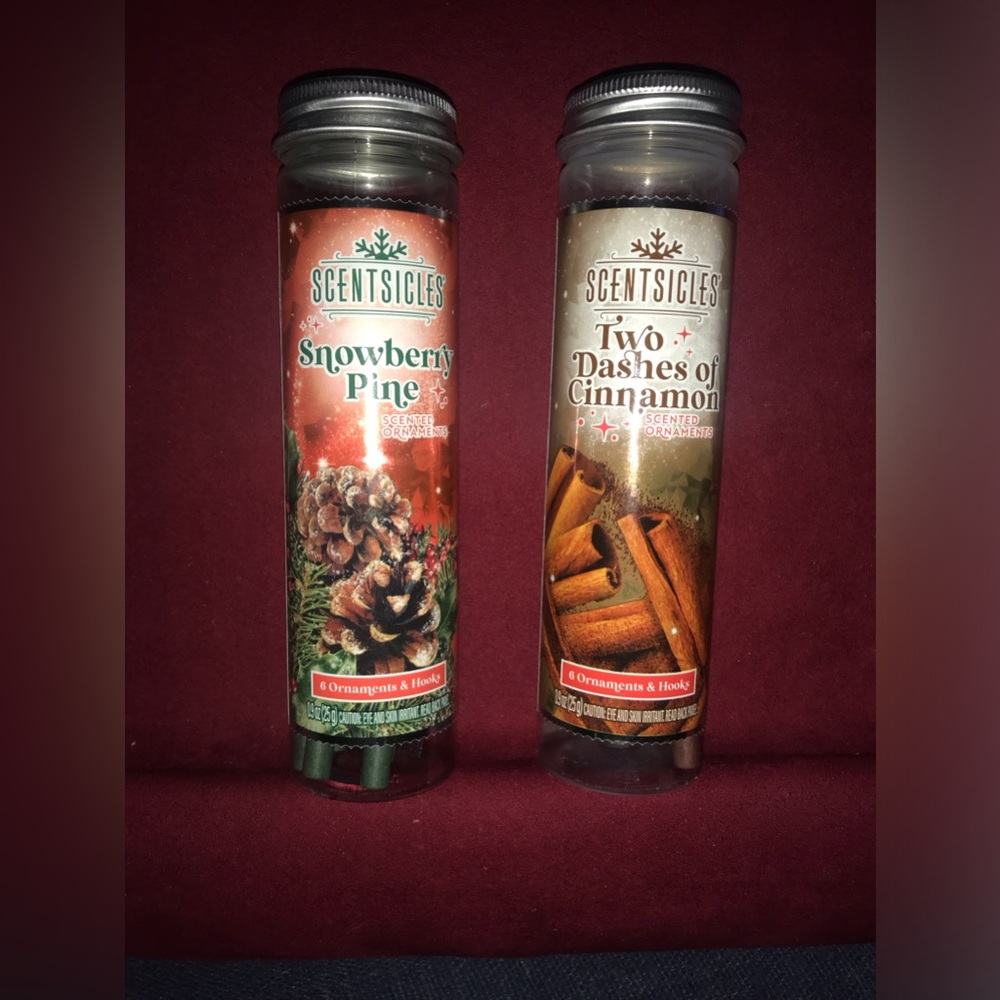 2~ScentSicles Scented 6 Ornaments/6 Hooks Strawberry Pine & 2Dashes of Cinnamon